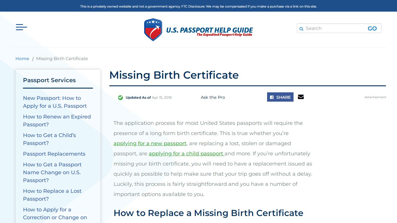 How to Replace a Missing Birth Certificate - U.S. Passport Help Guide
